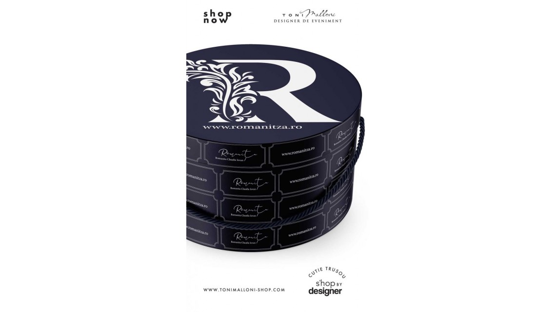 Cutie rotunda bleumarin glossy personalizata cu sigla brandului personal 1